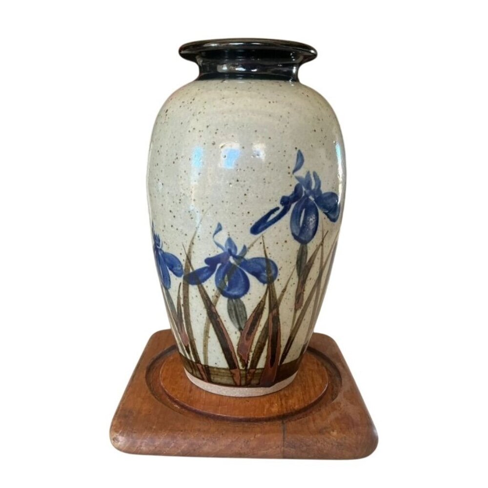 Vintage Japanese Stoneware Vase With Brush Painted Iris Otagiri Style Mashiko?